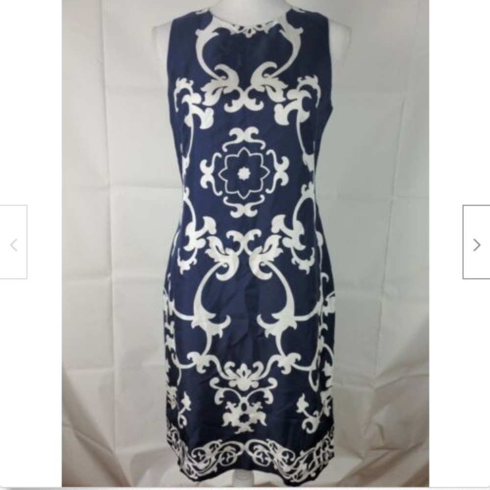 Banana Republic Dress 4 Silk Blue White Midi Lined